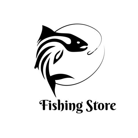 Black and White Fish With a Hook Fish Store Logo Template